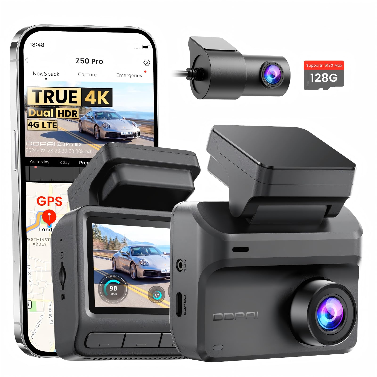 DDPAI Z50 Pro dash cam auto 4K+1080P con 128GB