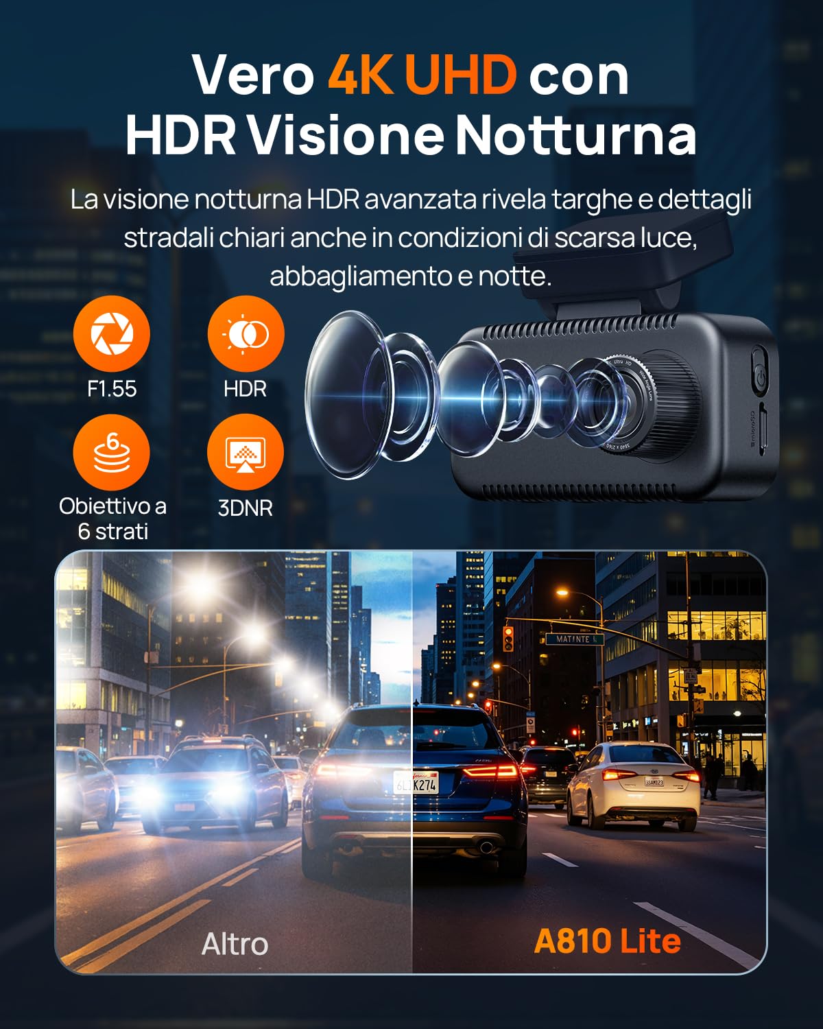 70mai A810 Lite Dash Cam Auto 4K+1080P 64GB GPS