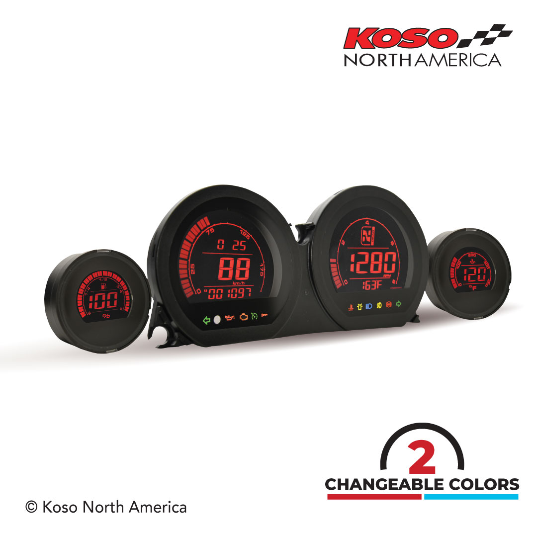 Koso HD-03 kit 4 strumenti LCD rosso-blu per Harley