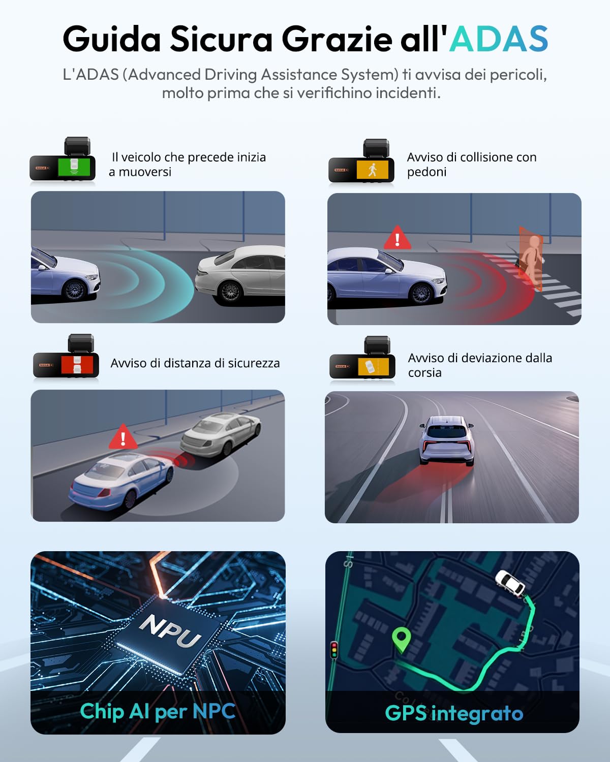 Botslab Dual dash cam auto anteriore posteriore 4K+2K ADAS