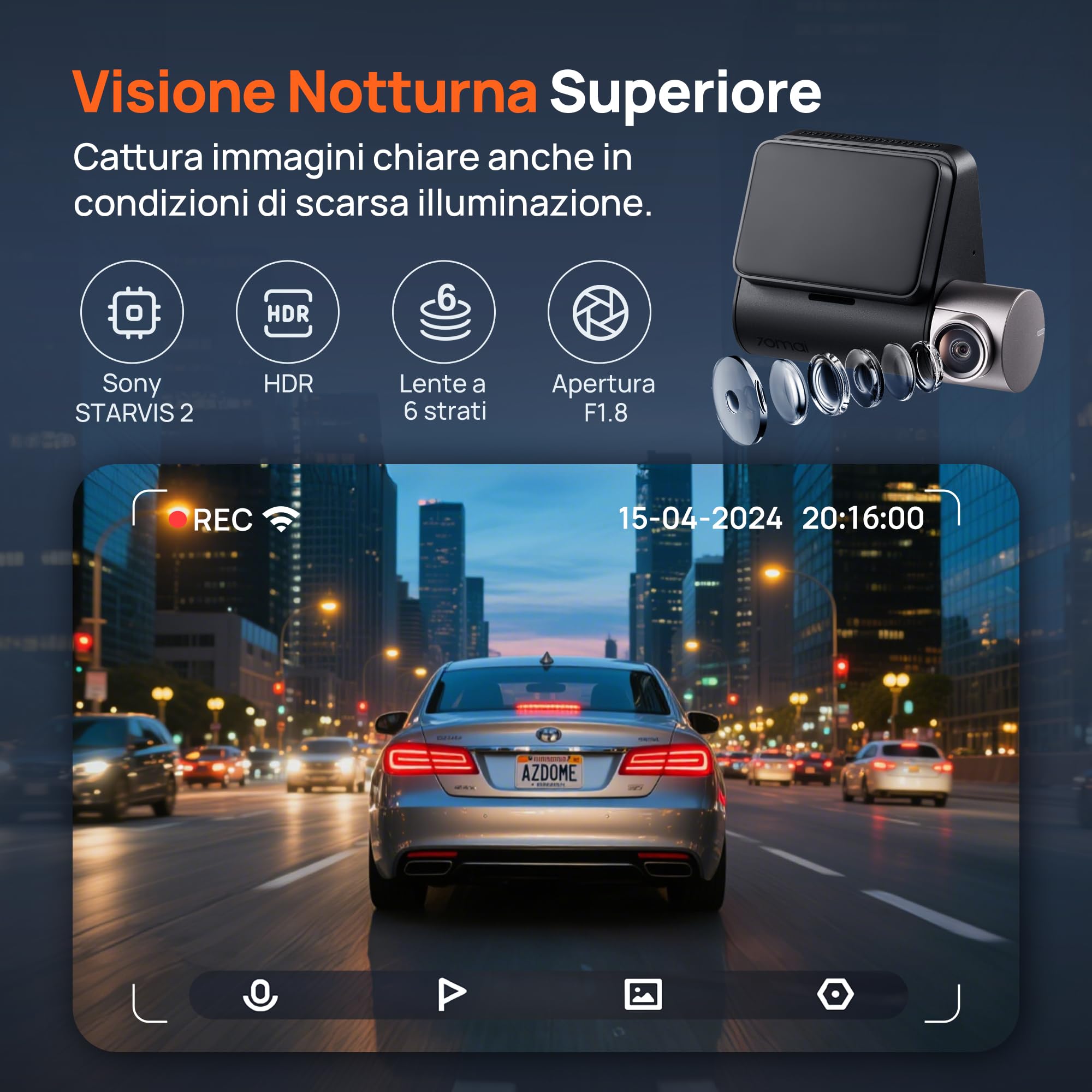 70mai Serie A A510 dash cam doppia SD 64GB GPS