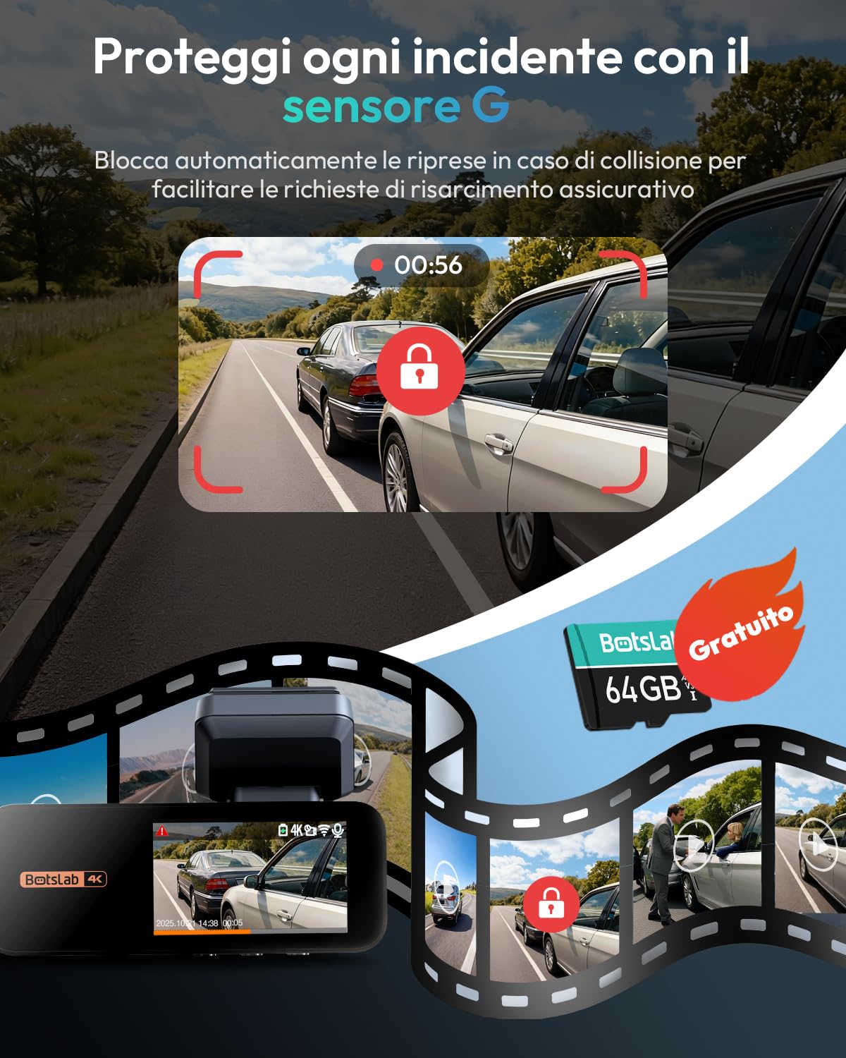 Botslab G980H Kit dash cam 4K SD 64GB GPS