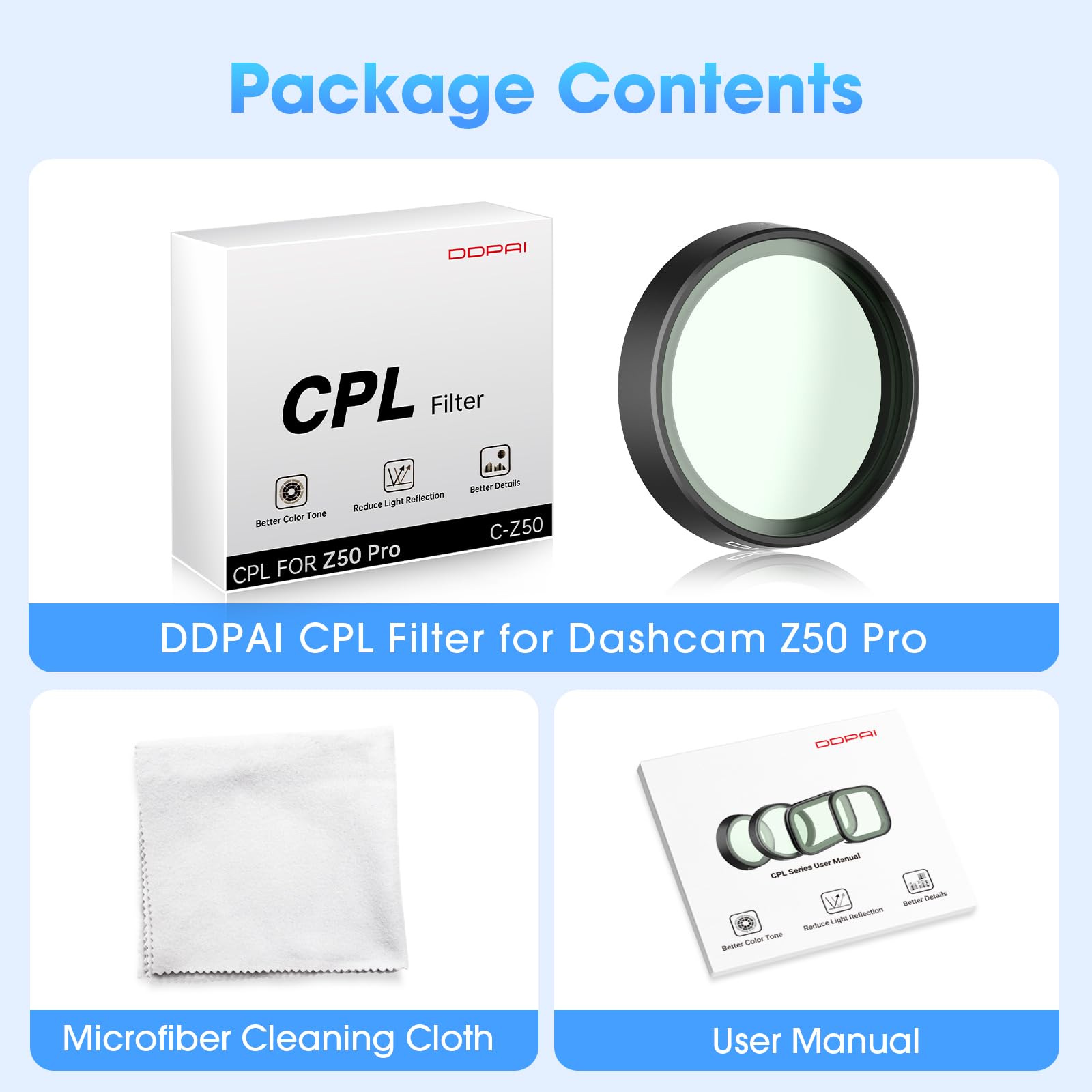 DDPAI Z50 Pro filtro CPL anteriore antiriflesso