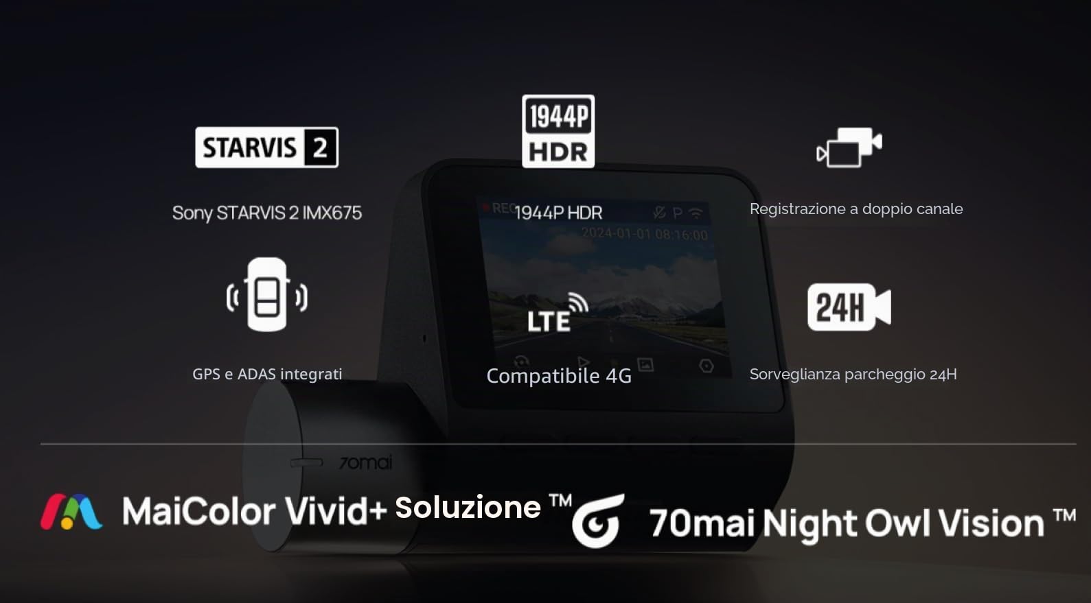 70mai A510 dash cam auto 1944P solo anteriore