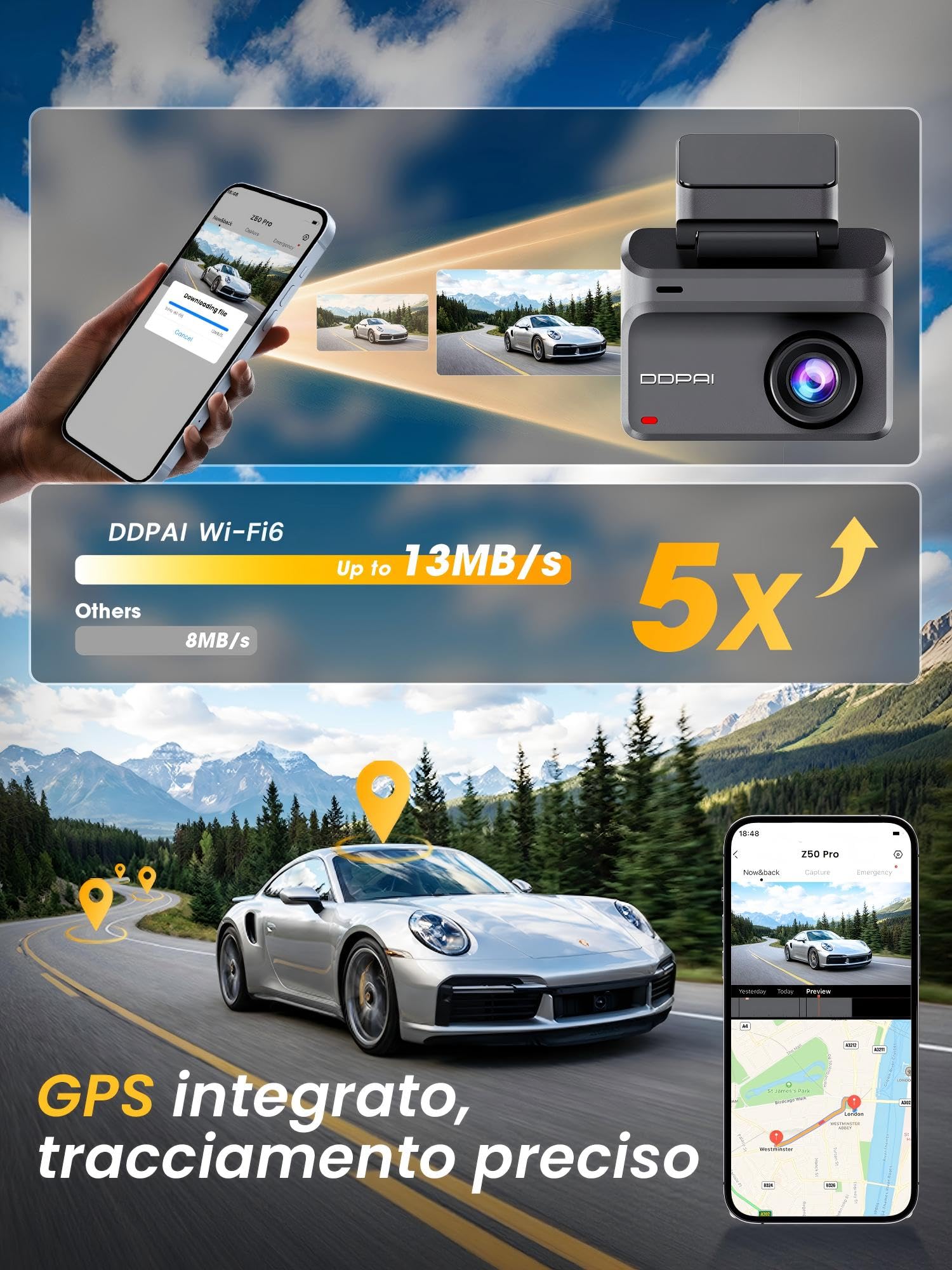 DDPAI Z50 Pro dash cam auto 4K+1080P con 128GB