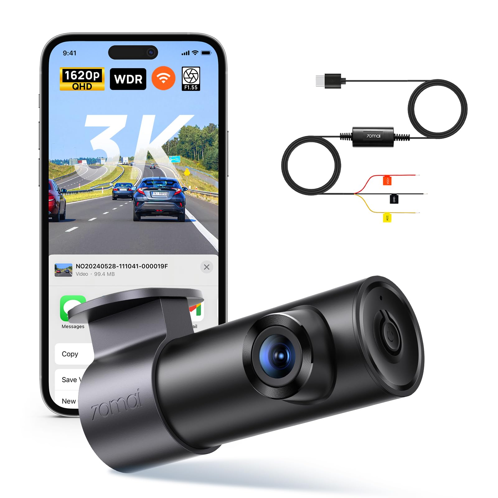 70mai M310 Plus 3K Dash Cam Auto + Kit UP03 1620P