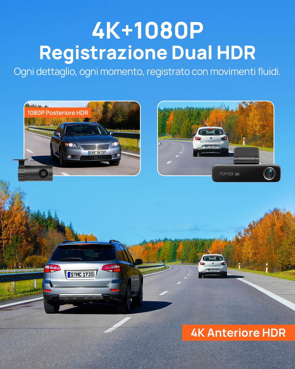 70mai M800 dash cam auto 4K anteriore posteriore 128GB