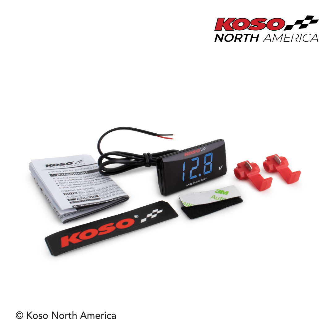 Koso Super Slim voltmetro LED blu con allarme 12V