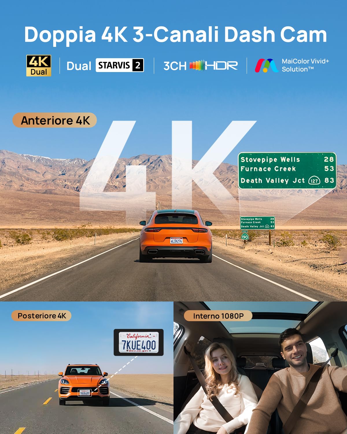70mai T800 dash cam auto 3 canali 4K 128GB HDR